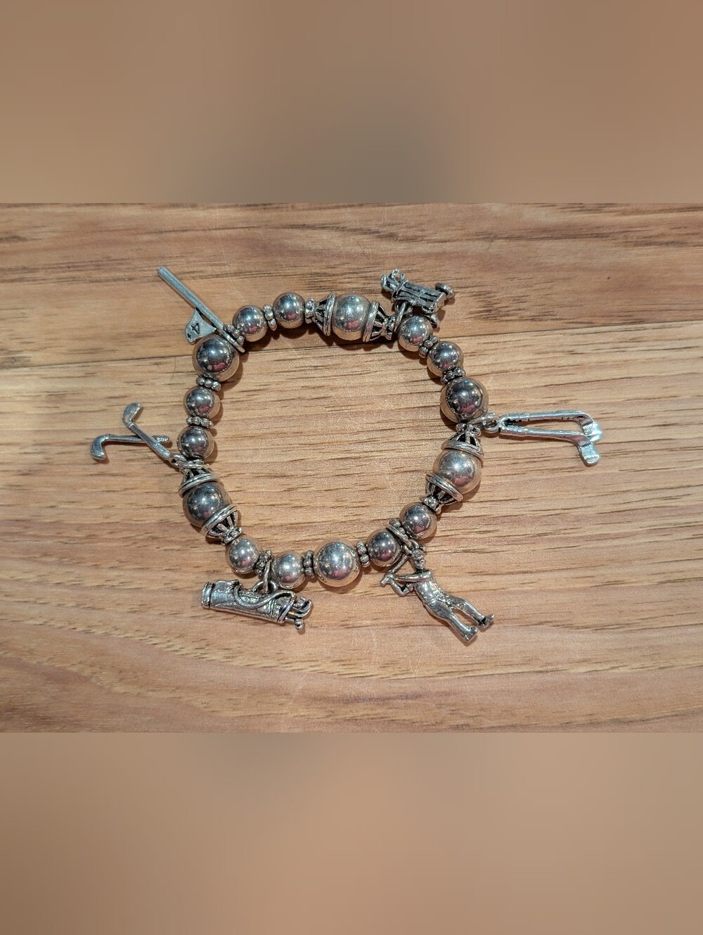 Silver-Tone Golf Charm Beaded Bracelet